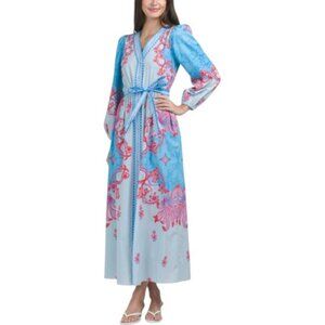 CELINA MOON Blue and Pink Floral Maxi Dress